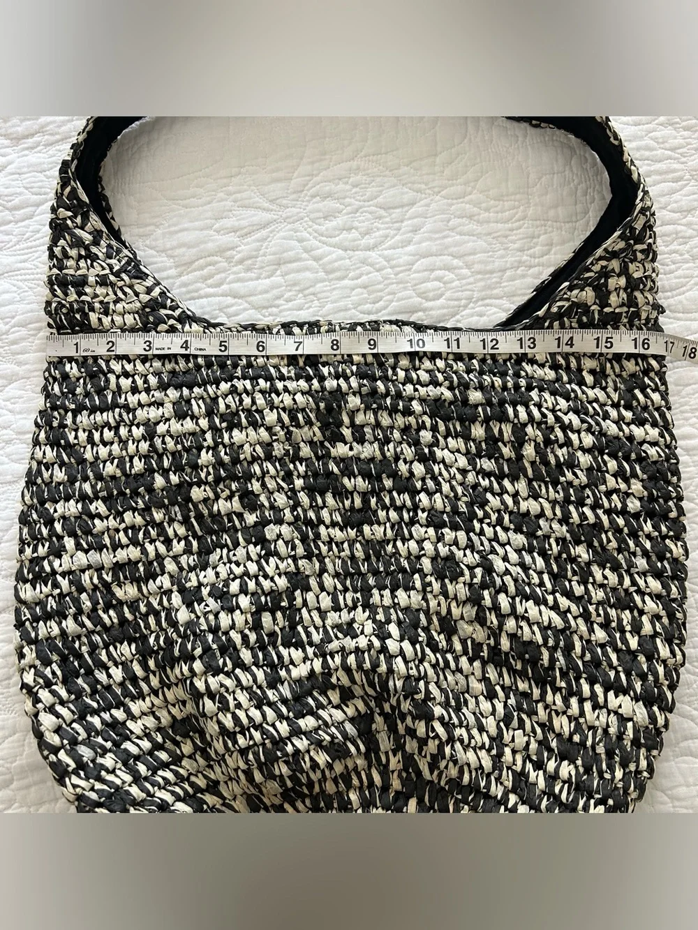 Banana Republic Marled Raffia Tote Bag Straw Hobo Purse Black White Slouchy Boho